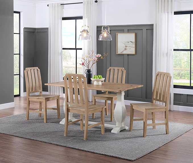 Martin Svensson Home Napa Solid Wood Pedestal Flip-Top Sofa Console Table, White and Driftwood