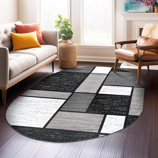 Rugshop Contemporary Modern Boxes for Home Office,Living Room,Bedroom,Kitchen Non Shedding Oval Area Rug 5' x 7' Gray