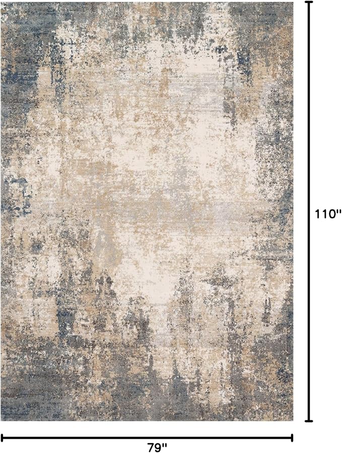 Loloi Teagan Collection TEA-08 Ivory/Mist 6'-7" x 9'-2" Area Rug, Large, Soft Neutral Rug, High-Traffic for Living Room, Bedroom, Home Office, Dining Area
