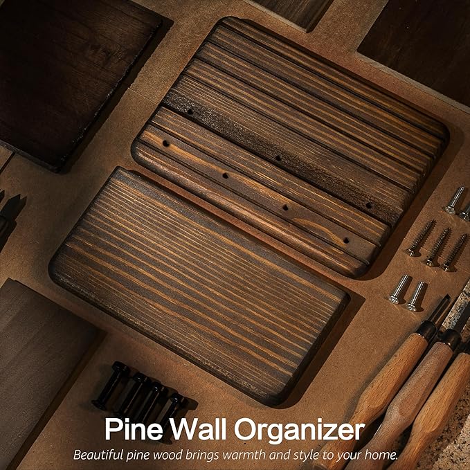 Rebee Vision Small Farmhouse Key Holder Wall Mount for Home Decor – Mini 7-inch Wooden Key Holder for Wall with 4 Hooks & Floating Shelf - Apartment Essentials for a Tidy & Trendy House (Brown)