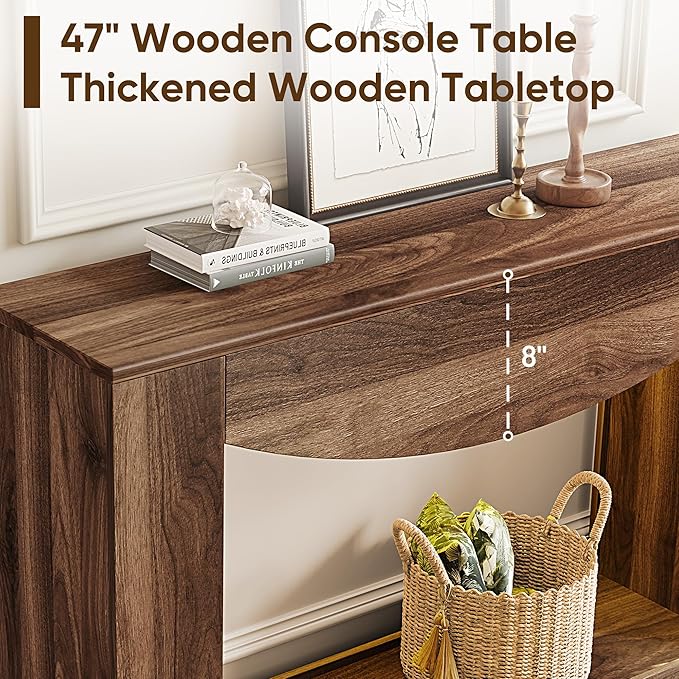 Farmhouse Console Table, 47 Inches Entryway Console Table with LED Light, Sofa Table Behind Couch, Wooden Accent Entryway Table for Living Room, Hallway