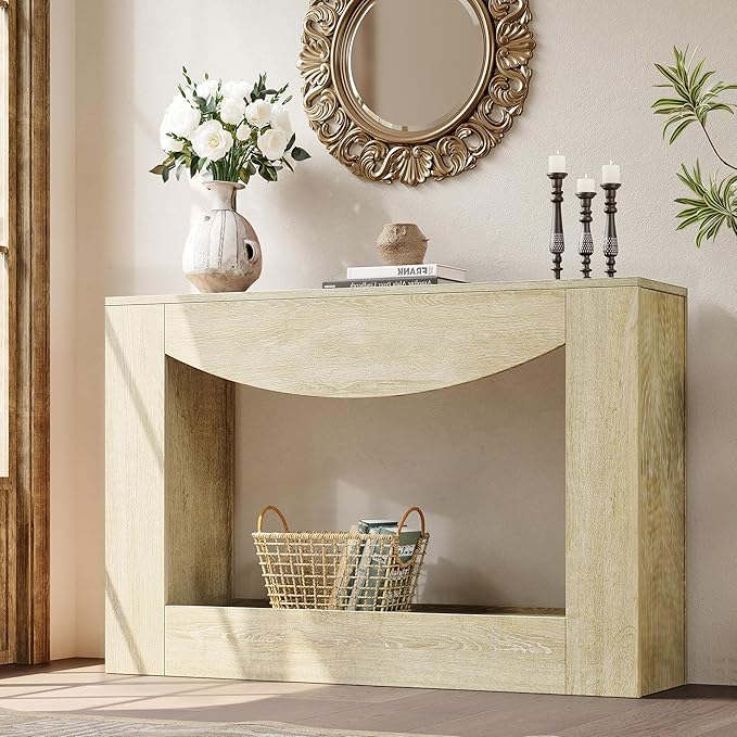 Farmhouse Console Table, 47 Inches Entryway Console Table with LED Light, Sofa Table Behind Couch, Wooden Accent Entryway Table for Living Room, Hallway