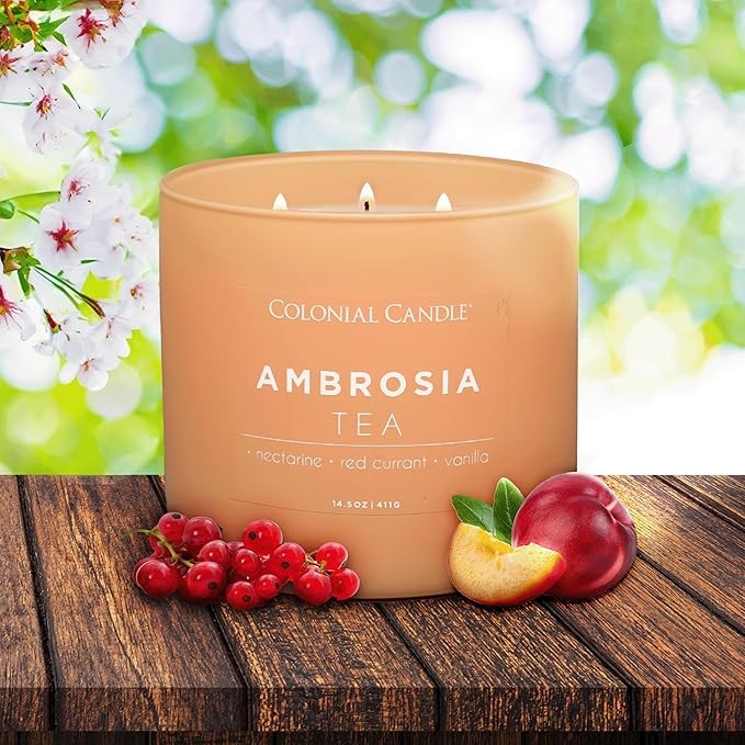 Colonial Candle Ambrosia Tea Scented Jar Candle, Pop of Color Collection, 3 Wick, 14.5 oz - Up to 60 Hours Burn