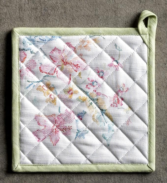 Maison d' Hermine Pot Holders 100% Cotton Heat Resistant Potholders 8" x 8" Hot Pads with Loop BBQ, Cooking, Baking, Grilling, Kitchen, Handling Hot Pans Spring/Summer (Pack of 1, Paradise Island)