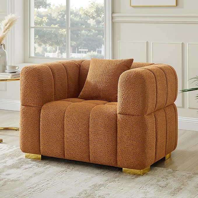 VANOMi Sofa and Chair Set, Modern Deep Seat Couch & Boucle Sofa Chairs, Oversized Upholstered Couch Sets for Living Room, Bedroom, Office, Apartment, Curry (3 Pieces)