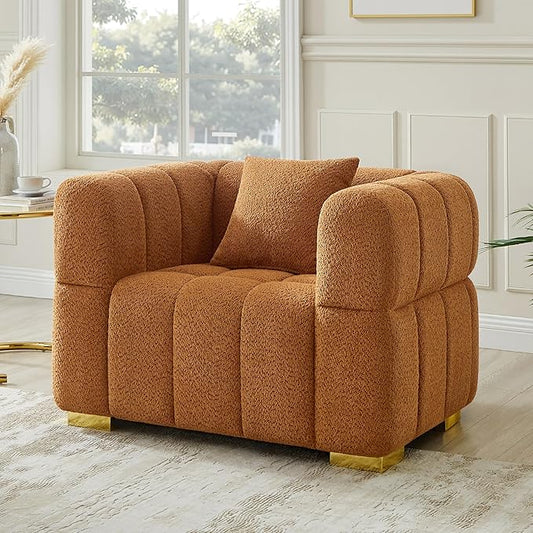 VANOMi 44.09”Oversized Accent Chair, Boucle Arm Chair with Deep Seat, Comfy Reading Chair for Living Room, Bedroom, Office, Apartment, Curry (1 Piece)