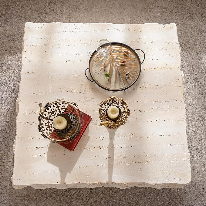 35.43" MgO Square Centre Coffee Table Vintage Faux Stone Sofa Pre-Modern Coffee Tables for Living Room Office Apartment,Amber