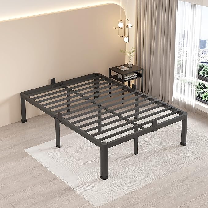 MAF 12 Inch Full Size Metal Platform Bed Frame with Round Corner Legs, Mattress Slide Stopper, 3000 LBS Heavy Duty Steel Slats Support, No Box Spring Needed, Noise Free