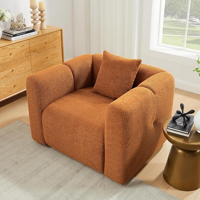 VANOMi Living Room Furniture Sets Include 95" Sofa & 42" Armchairs, Boucle Upholstered Oversized Couch with Pillows, Living Room Furniture Set for Bedroom Apartment (Curry, 1 Sofa+1 Chair)