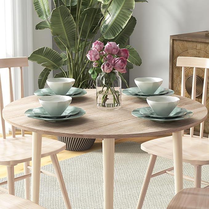 HOMCOM 35" Small Kitchen Table, Collapsible Drop Leaf Table for Small Spaces, Round Folding Dining Table with Solid Wood Legs for Kitchen, Dining Room, Oak