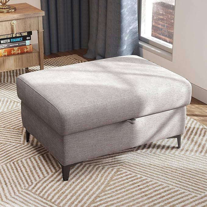 35" Large Storage Ottoman for Living Room, 7.8" Deep Seat Rectangular Ottoman Foot Rest for Couch, Chenille Storage Footstool Load 350 lb （Light Gray