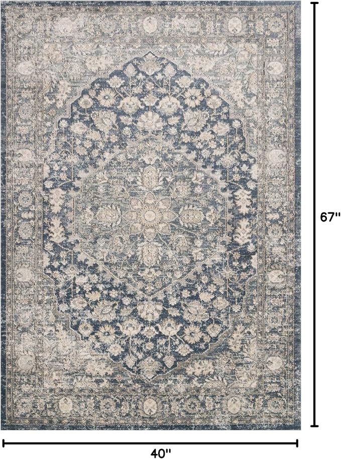 Loloi Teagan Collection TEA-01 Denim/Mist 3'-4" x 5'-7" Accent Rug, Large, Soft Neutral Rug, High-Traffic for Living Room, Bedroom, Home Office, Dining Area