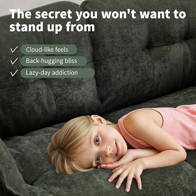 84" Loveseat Sofa, Modern Couches for Living Room,Double-Layer Cushion Cloud Couch with Deep Seat,Super Comfy Chenille Sofas,Sturdy Frame, Easy Assembly for Bedroom, Apartment, Office, Green