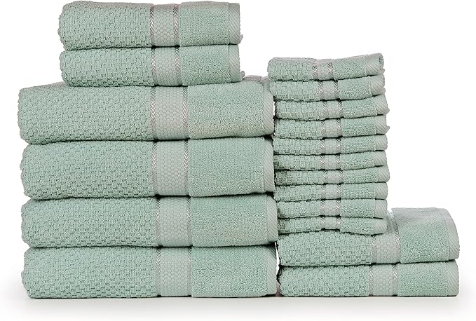 Ample Decor Bathroom Towel Set of 18-4 Bath Towel, 4 Hand Towel, 10 Wash Cloths - Ideal for Gifting, Hotel, Gym, Spa - Mint Green