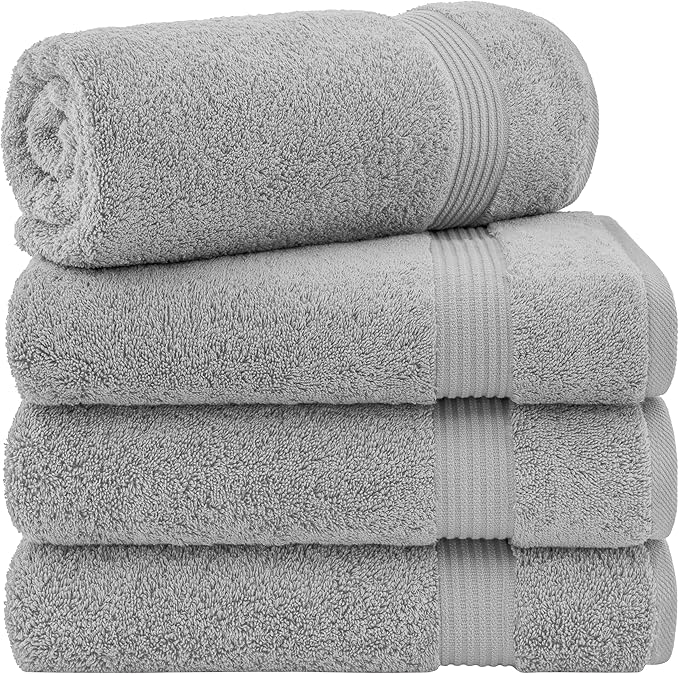 Cotton Paradise 4 Piece Turkish Bath Towels for Bathroom, Extra Large Soft Plush Towels Bathroom Set, Light Grey