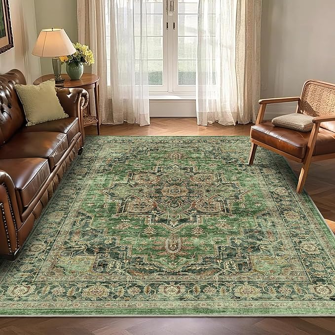 5x7 Area Rugs for Living Room Ultra-Soft Washable Rug Vintage Distressed Boho Area Rug, Non-Slip Retro Print Low Pile Stain Resistant Carpet for Bedroom Dining Room Kitchen Office