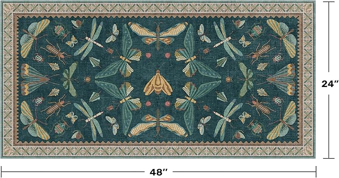 Emerald Green Entry Rugs for Inside House - 2x4 Kitchen Rugs Non Slip for Bathroom, Powder Room, Vintage Unique Colorful Décor, Washable Stain & Fade Resistant