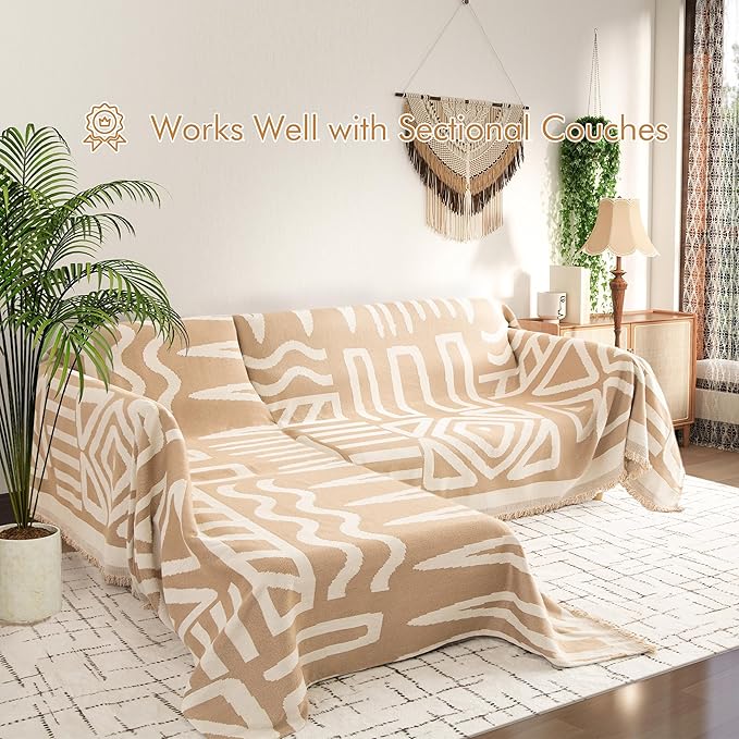 Couch Cover for 2-3 Cushion Couch Sofa Pet Friendly, Boho Sectional L Shaped Sofa Cover Washable for Dogs Cats Kids, Leather Furniture Protector Slipcover Decor for Living Room, 71"x118"