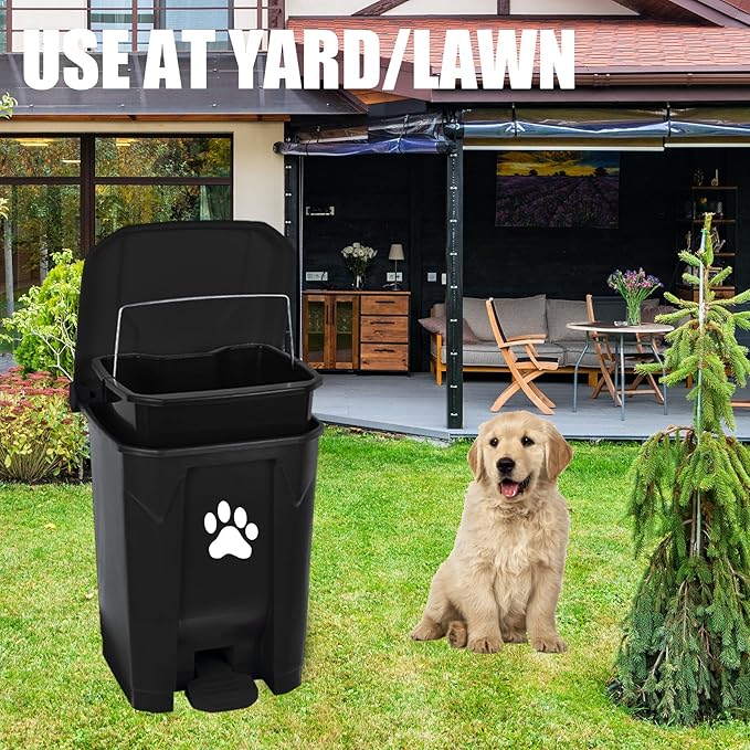 tebiete Dog Poop Trash Can Outdoors Pet Waste Station with Lid Dog Waste Disposal Container with Removable Inner Bin Bucket Hands-Free Pedal Garden Yard Home with Waste Bags, Black