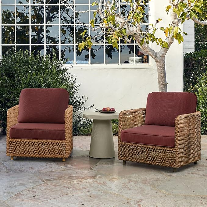 Outdoor Cushions for Patio Furniture Set of 2, 24"x24" Water Repellent Chair Cushions Removable Seat Bottom & Back Cushion Covers for Chair, Sofa, Couch, Tan Dotted Red Base