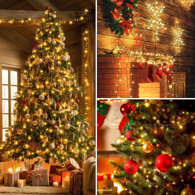 Kwaiffeo Christmas String Lights, 100FT 300LED 8 Modes Connectable Waterproof Warm White Christmas Lights Outdoor Indoor, Twinkle Fairy Lights for Room Bedroom Wedding Holiday Xmas Tree Decorations
