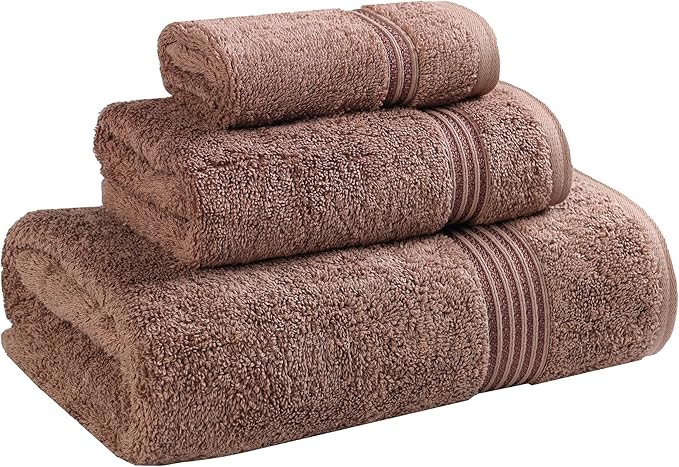 Superior Heritage Egyptian Cotton 3 Piece Towel Set, Assorted Absorbent Towels for Bathroom, Guest Bath, Luxury Home Decor Essentials, Includes 1 Bath, 1 Hand, 1 Face Towel/Washcloth, Mocha