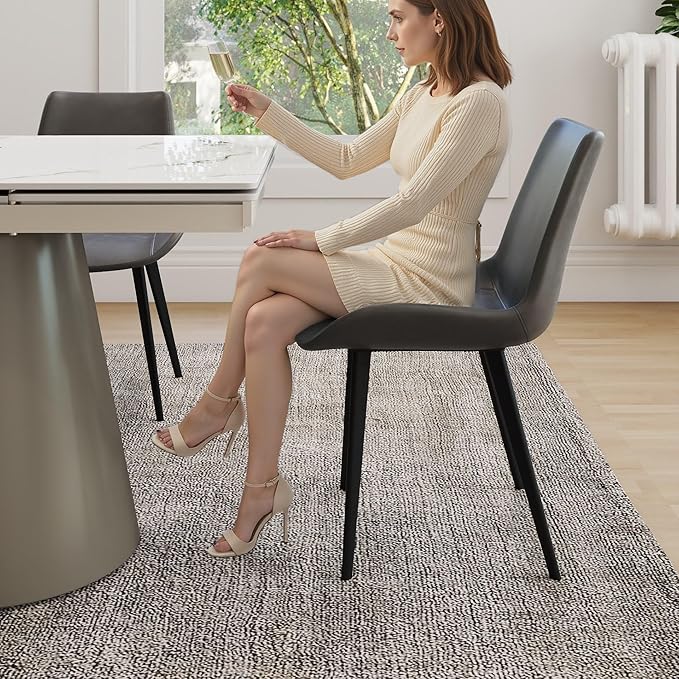 Modern Dining Chairs Set of 2, Upholstered Faux Leather Cushion Seat and Sturdy Metal Legs for Restaurant, Living Room, Brown