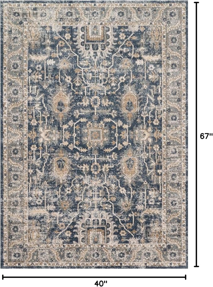 Loloi Teagan Collection TEA-03 Denim/Pebble 3'-4" x 5'-7" Accent Rug, Large, Soft Neutral Rug, High-Traffic for Living Room, Bedroom, Home Office, Dining Area