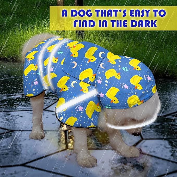 Dog Raincoat, Adjustable Dog Rain Jacket with Clear Hooded Double Layer for Large Medium Small Dogs Puppies, Waterproof Rain Coat Poncho Duck, Blue-XXL