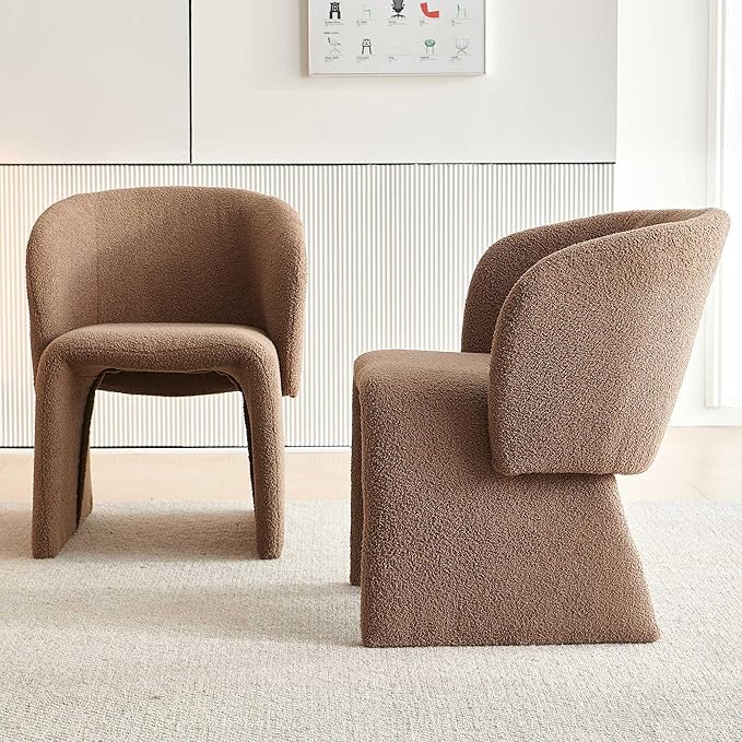 Barrel Dining Kitchen Chairs Set of 2, Modern Mid Century Living Room Chairs Upholstered Round Backrest Accent Side Chairs Comfortable for Dining Room, Cafe,Brown