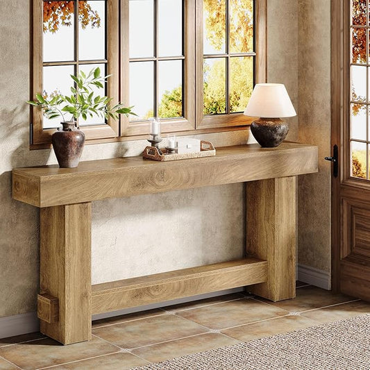 Tribesigns 70.9" Entryway Console Table, Extra Long Wooden Farmhouse Sofa Table Behind Couch, Modern Rustic Foyer Stand with Thick Legs for Hallway, Living Room, Wood Grain Finish