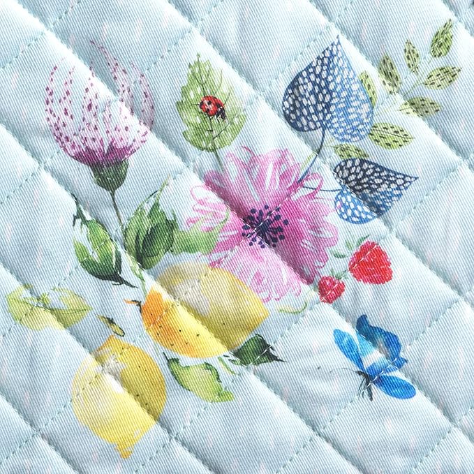 Maison d' Hermine Pot Holders Set 100% Cotton Heat Resistant Potholders 8" x 8" Hot Pads with Loop BBQ, Cooking, Grilling, Kitchen, Handling Hot Pans Spring/Summer (Pack of 2, Jardin D'Ete - Mint)