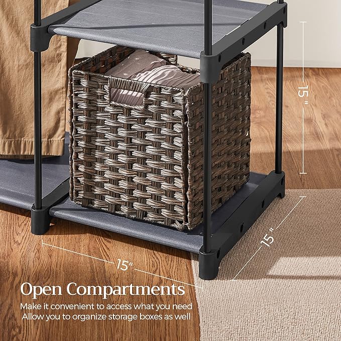 SONGMICS Portable Closet, Freestanding Closet Organizer, Clothes Rack with Shelves, Hanging Rods, Storage Organizer, for Cloakroom, Bedroom, 44.1 x 16.9 x 65 Inches, Gray URYG024G02