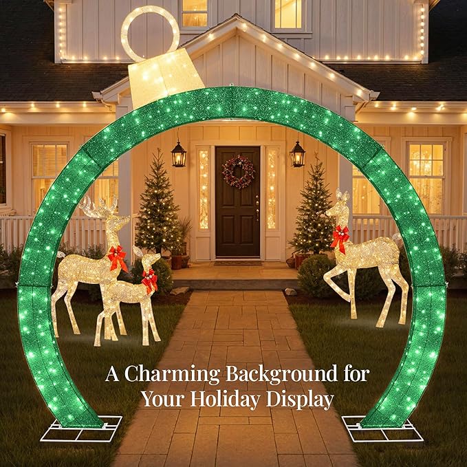 Best Choice Products Large Outdoor Christmas Lighted Archway Decoration, 9.5ft XL with Gold Ornament Cap, 330 LED Lights, Holiday Yard Décor - Green