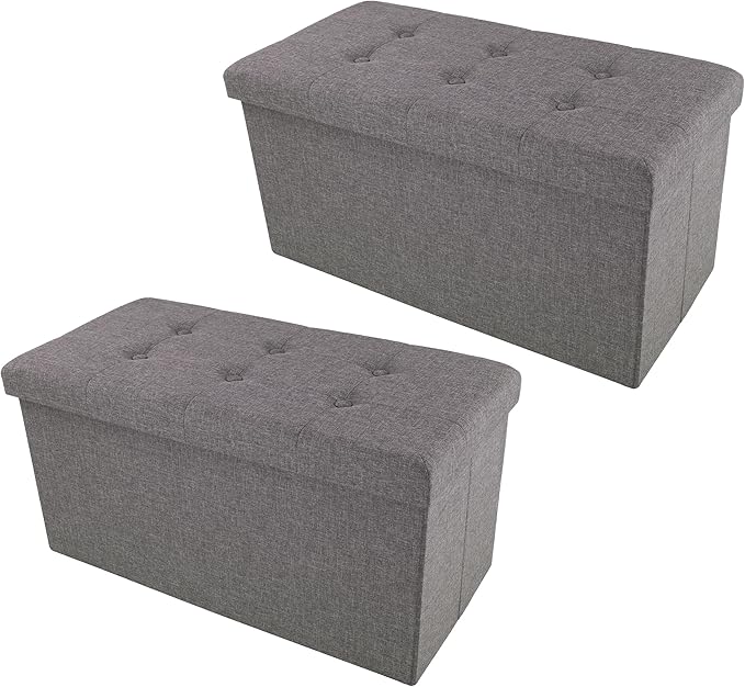 Lavish Home Ottoman Set of 2 - Ottoman Foot Rest, Linen Chest, or Storage Bench Set - 30in Ottomans for Living Room, Bedroom, Dorm Storage (Dark Gray)