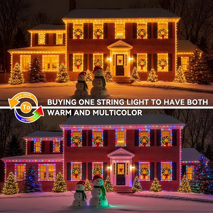 Outdoor Christmas Lights, 400LEDs 131FT Christmas Tree String Lights, IP67 Waterproof 11 Modes Warm and Multicolor Holiday Lights with Remote for House Yard Xmas Decorations