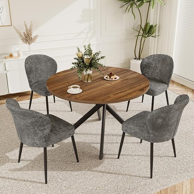 Dining Chairs Set of 2, Modern Fabric Dining Room Chairs with Curved Backrest Well-Padded Seat, Upholstered Kitchen Chairs for Living Dining Room, Grey