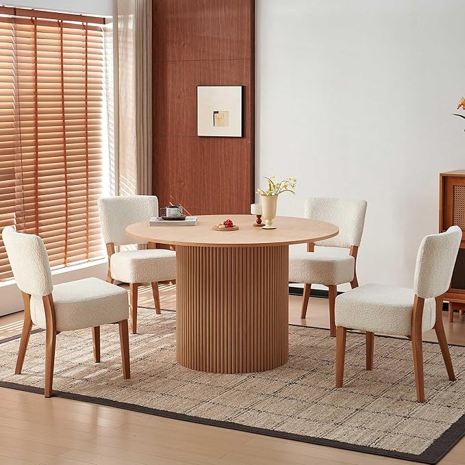 Howtek Modern Dining Chairs Set of 4 with 6.3" Thick Seat Cushions, Space-Saving Stackable Upholstered Kitchen Chairs, Ergonomic Backrest & Wood Grain Metal Legs, White