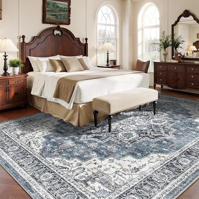 8x10 Area Rugs for Living Room Ultra-Soft Washable Rug Vintage Distressed Boho Area Rug, Non-Slip Low Pile Stain Resistant Carpet for Bedroom Dining Room Kitchen Office