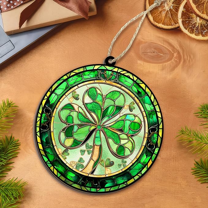 FLAGWIX Christmas Irish Gifts for Women Men - Suncatcher Ornaments 2025 for Tree Decorations - Spiritual Gifts for Women Men, Irish Ornaments for Good Luck Shamrock Home Decor