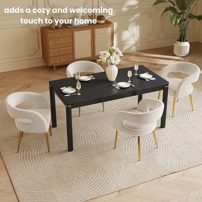 63" Dining Table for 4-6 People, Modern Farmhouse Rectangular Kitchen Table with Solid Wood Legs & Gold Trim, Large Long Dining Room Table for Living Room, Black (Table Only)