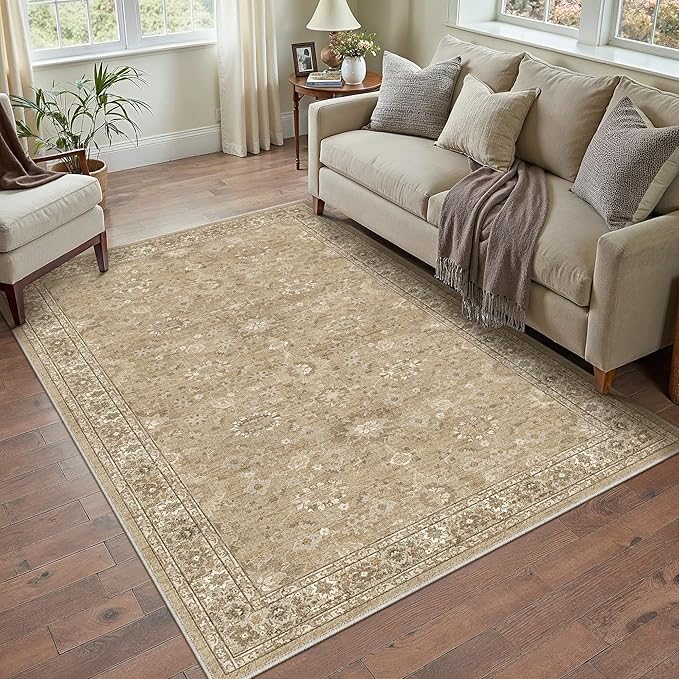 3x5 Brown Area Rug Non Slip Vintage Office Entryway Rug Distressed Machine Washable Kitchen Carpet Retro Traditional Floral Accent Throw Door Mat for Bedroom Bathroom Dining Living Room