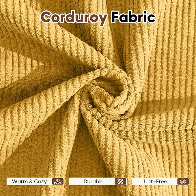 Convertible Sleeper Sofa Bed, Folding Floor Sofa Bed with Fixed-Shape Frame, Corduroy Floor Sleeper Sofa with Storage Pocket, Futon Boneless Sofa Couch for Living Room, Yellow