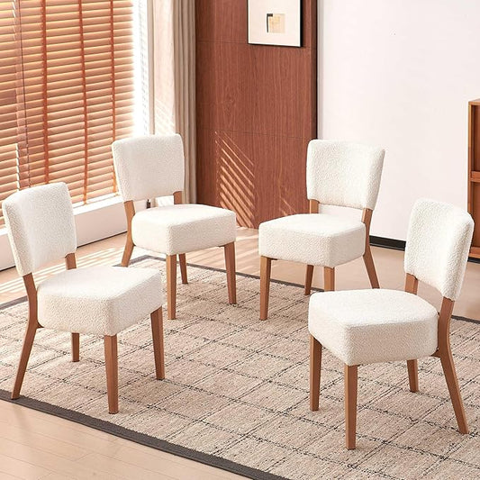 Howtek Modern Dining Chairs Set of 4 with 6.3" Thick Seat Cushions, Space-Saving Stackable Upholstered Kitchen Chairs, Ergonomic Backrest & Wood Grain Metal Legs, White