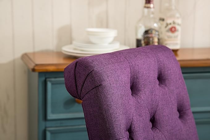 Roundhill Furniture Habit Solid Wood Tufted Parsons Purple Dining Chair, Set of 2