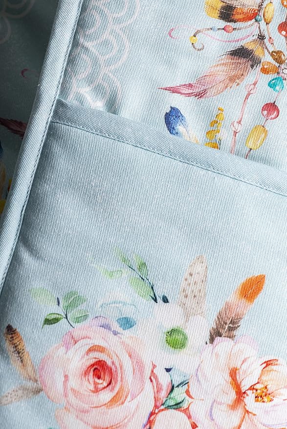 Maison d' Hermine Double Oven Mitts 100% Cotton 7"x35" Double Oven Mitt Heat Resistant BBQ Cooking Gloves with Loop, Baking, Grilling, Home, Kitchen, Handling Hot Pans Spring Summer (Ibiza)