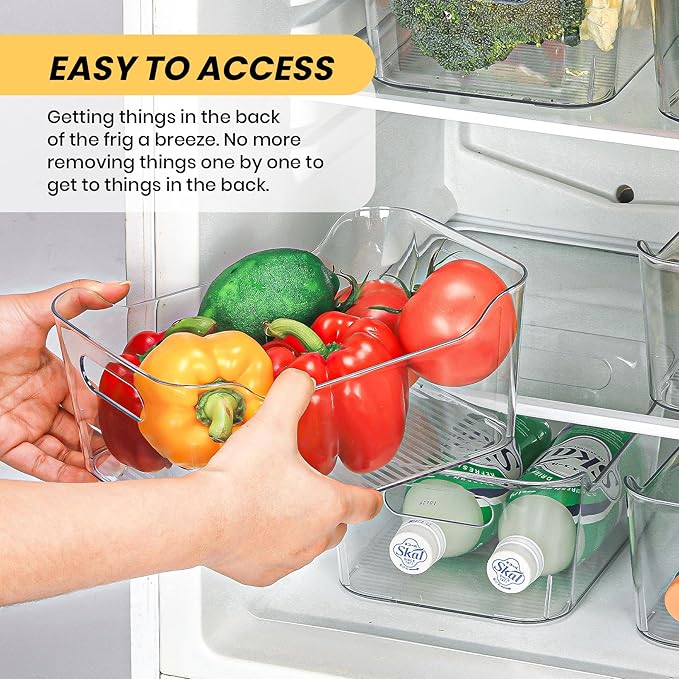 12 Pack Clear Plastic Storage Bins, Acrylic Organizer and Containers with Handle for Pantry, Cabinet, Closet, Refrigerator, Freezer, Bathroom, Kitchen Under Sink Storage