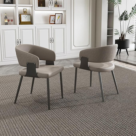 Dining Chairs Set of 2, Modern PU Leather Kitchen with Metal Legs - Ergonomic Armrests, Comfortable Sponge Cushion, Sturdy Frame for Dining Room