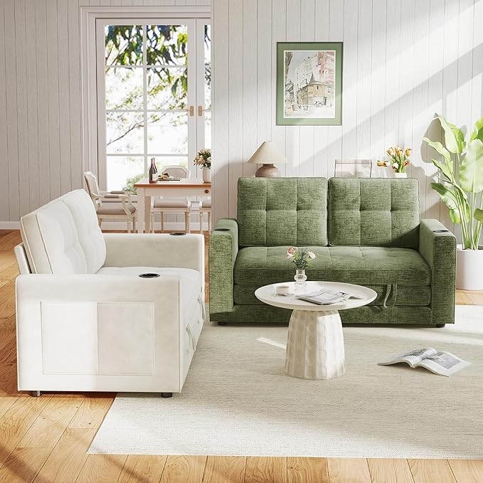 WorthFurni Convertible Sofa Bed, Folding Sofa Bed 2 in1 Pull Out Loveseat Sleeper Sofa, Floor Sofa Bed for Small Spaces Folding Couch Bed with Pillows for Living Room Bedroom - Green