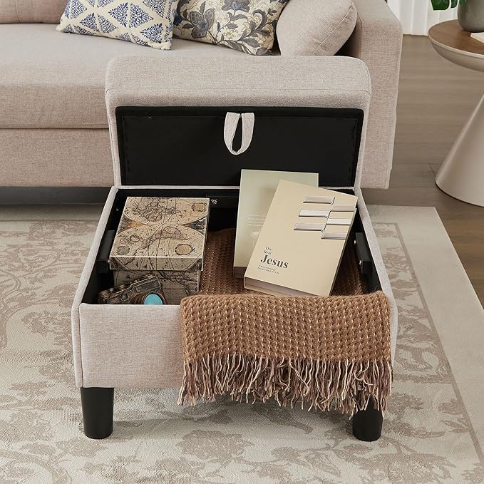 101" Convertible Sectional Sofa, Modern Linen Fabric U-Shaped Couch with 2 Storage Ottomans and Storage Pocket, 4 Seat Sofa Couches for Living Room, Apartment, Office, Beige